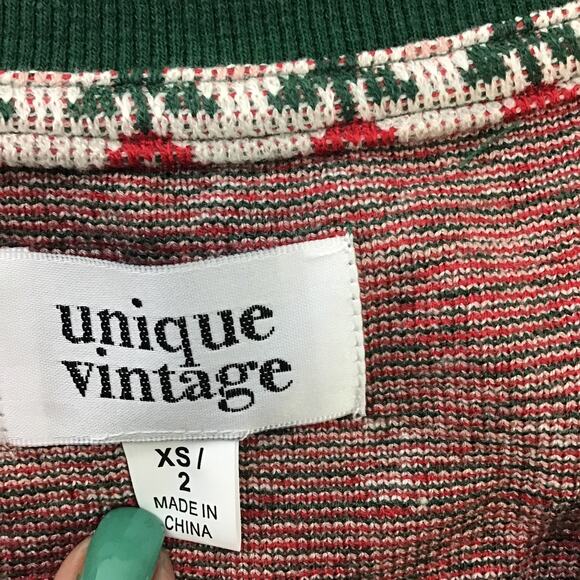 UNIQUE VINTAGE XS white green tulip floral fair Isle 1970 Retro Sweater NWT B51 - Picture 7 of 7